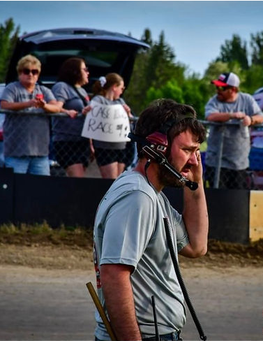 race official talking into headset